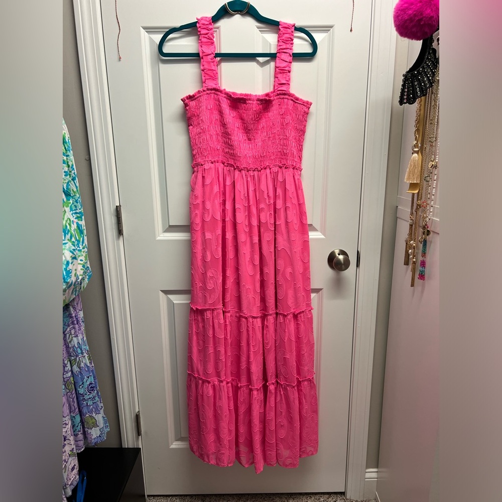 Lilly Pulitzer Hot Pink Maxi Dress with Ruffle Straps